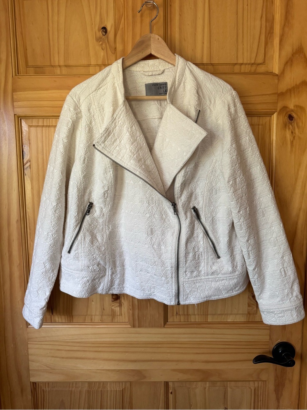 Ruff Hewn Cream Textured Knit Moto Sweatshirt Jacket size 1X